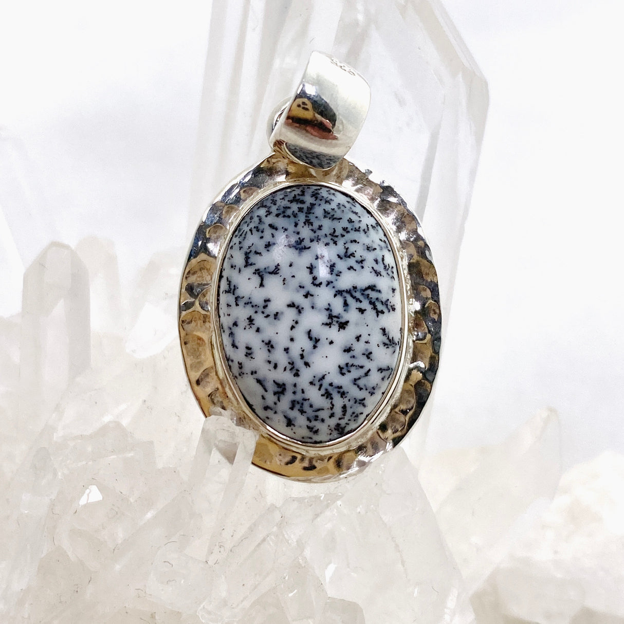 Dendritic Opal Oval Cabochon Pendant in a Hammered Setting KPGJ4675