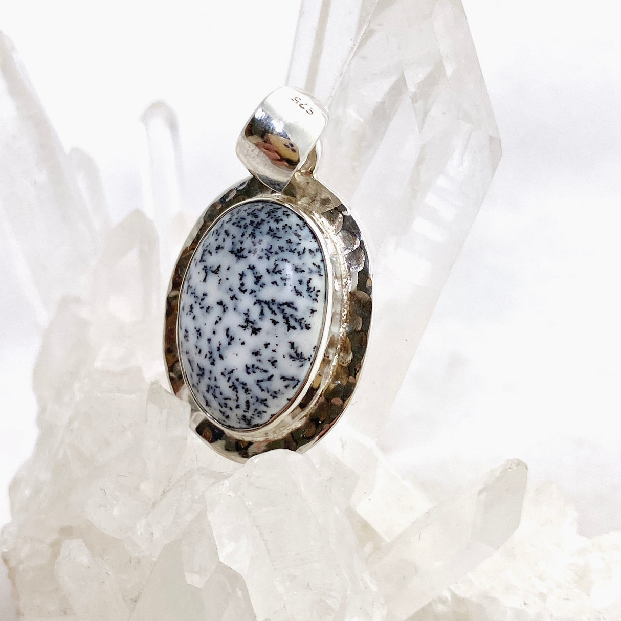 Dendritic Opal Oval Cabochon Pendant in a Hammered Setting KPGJ4675