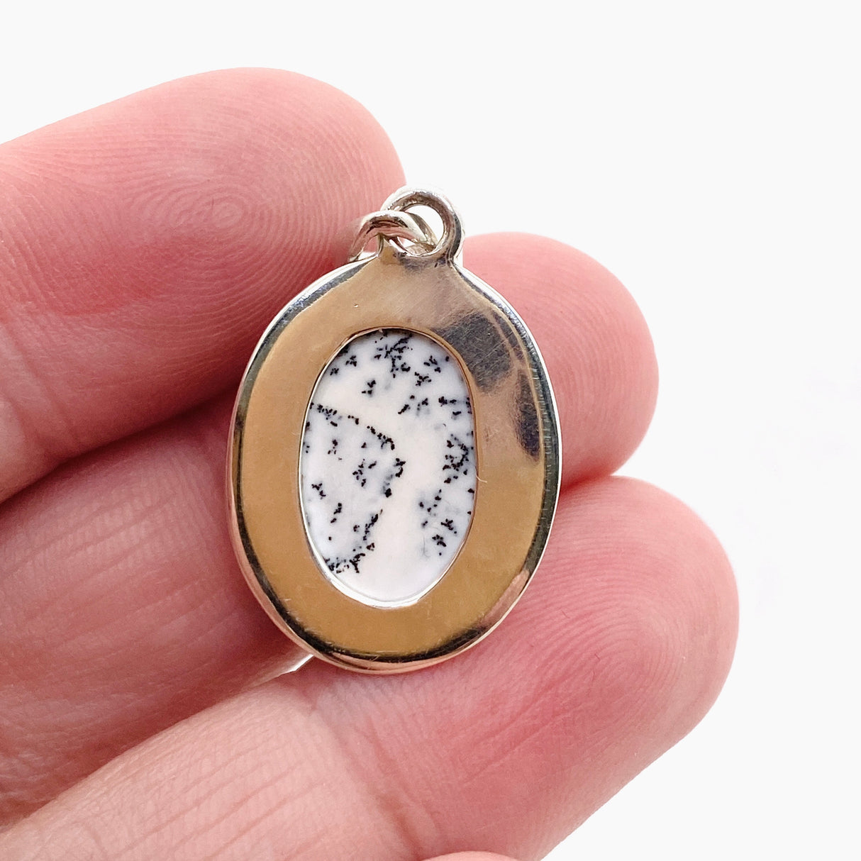 Dendritic Opal Oval Cabochon Pendant in a Hammered Setting KPGJ4675