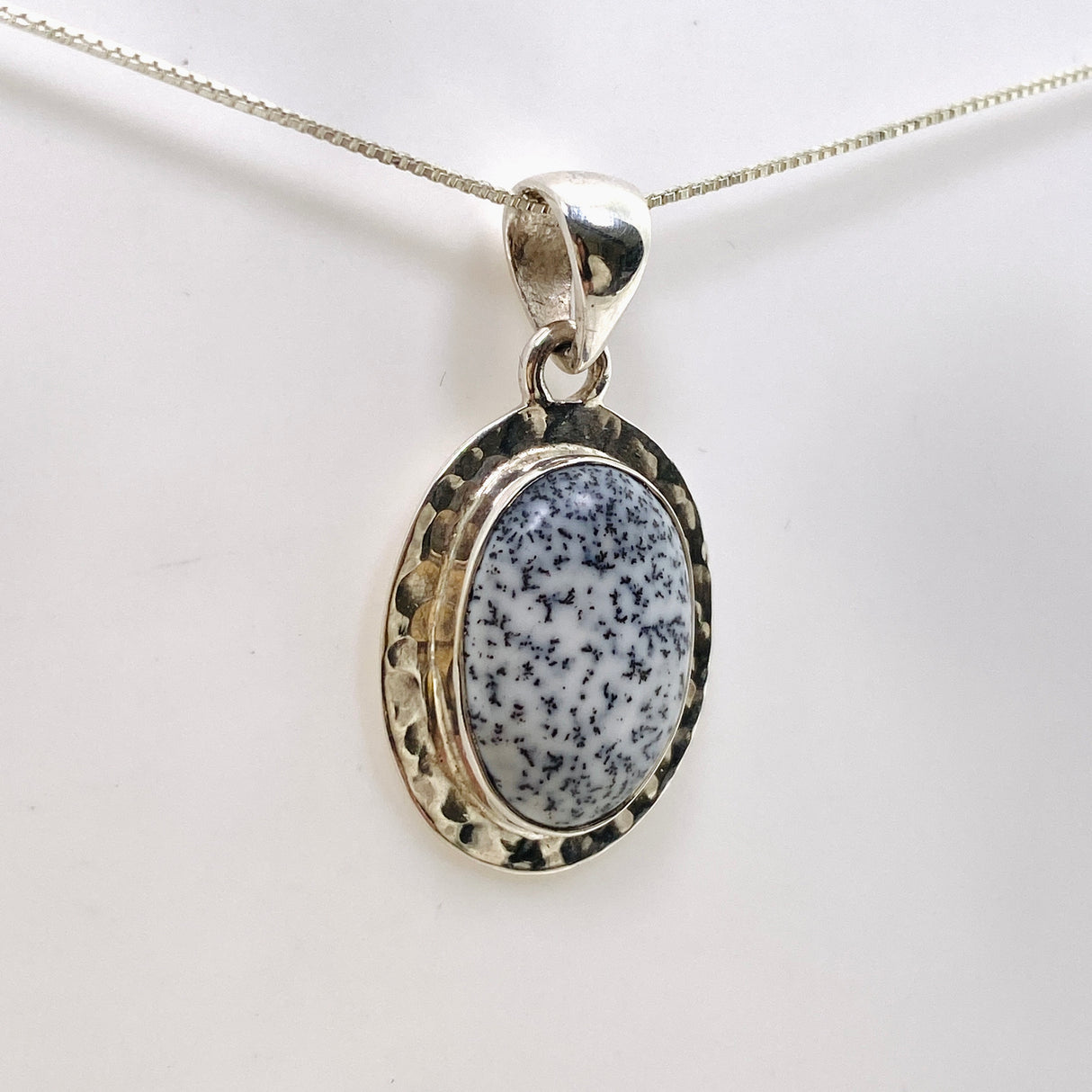 Dendritic Opal Oval Cabochon Pendant in a Hammered Setting KPGJ4675