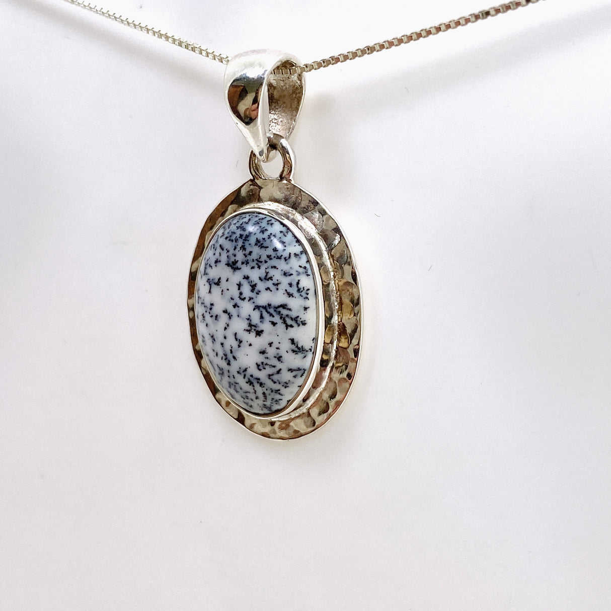 Dendritic Opal Oval Cabochon Pendant in a Hammered Setting KPGJ4675