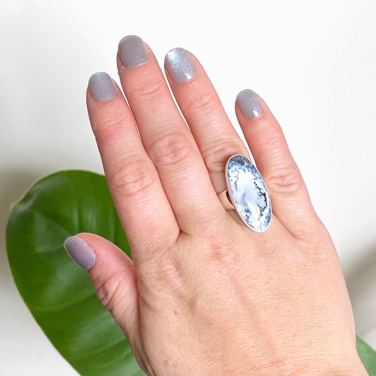 Dendritic Opal Oval Cabochon Ring Size 7 KRGJ3311