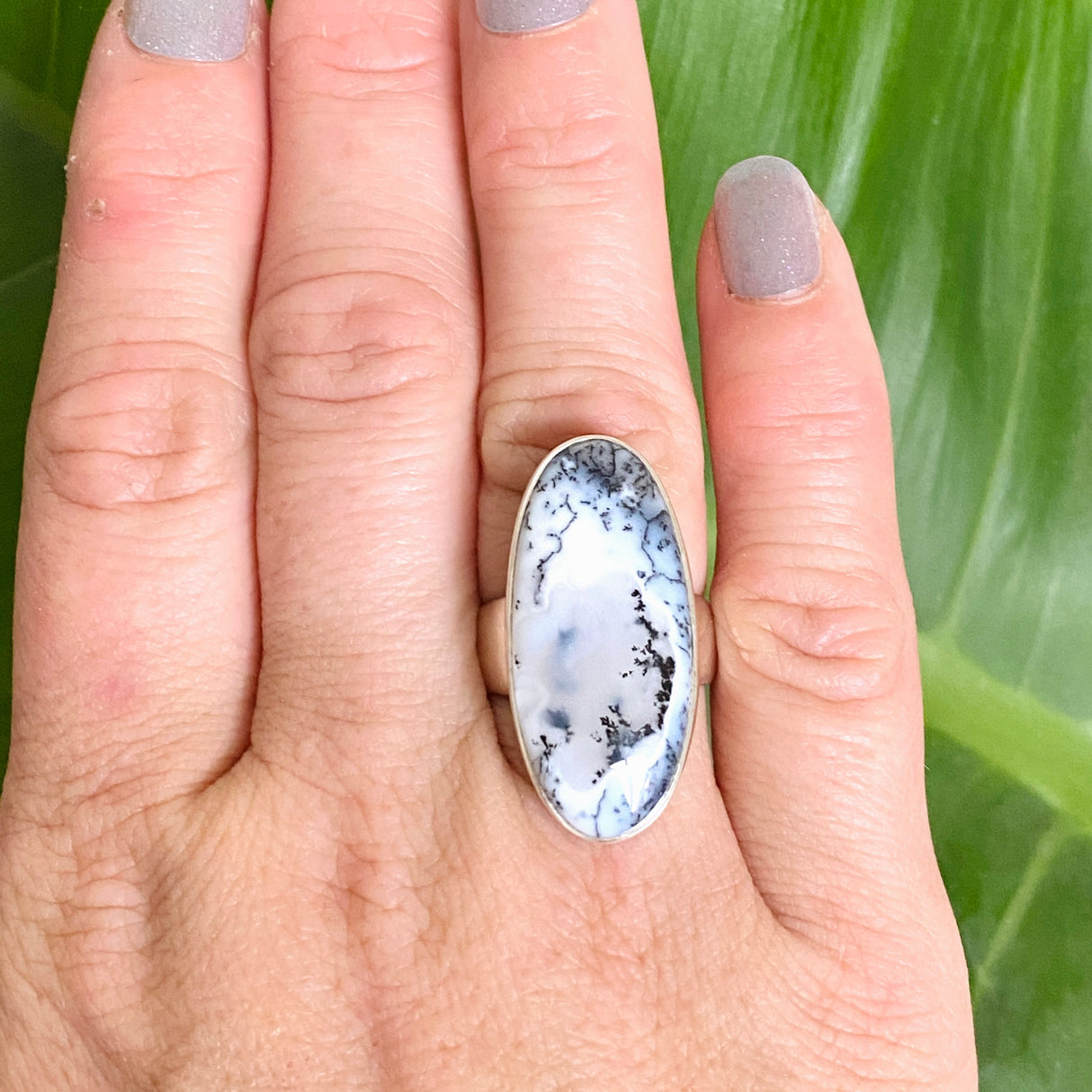 Dendritic Opal Oval Cabochon Ring Size 7 KRGJ3311