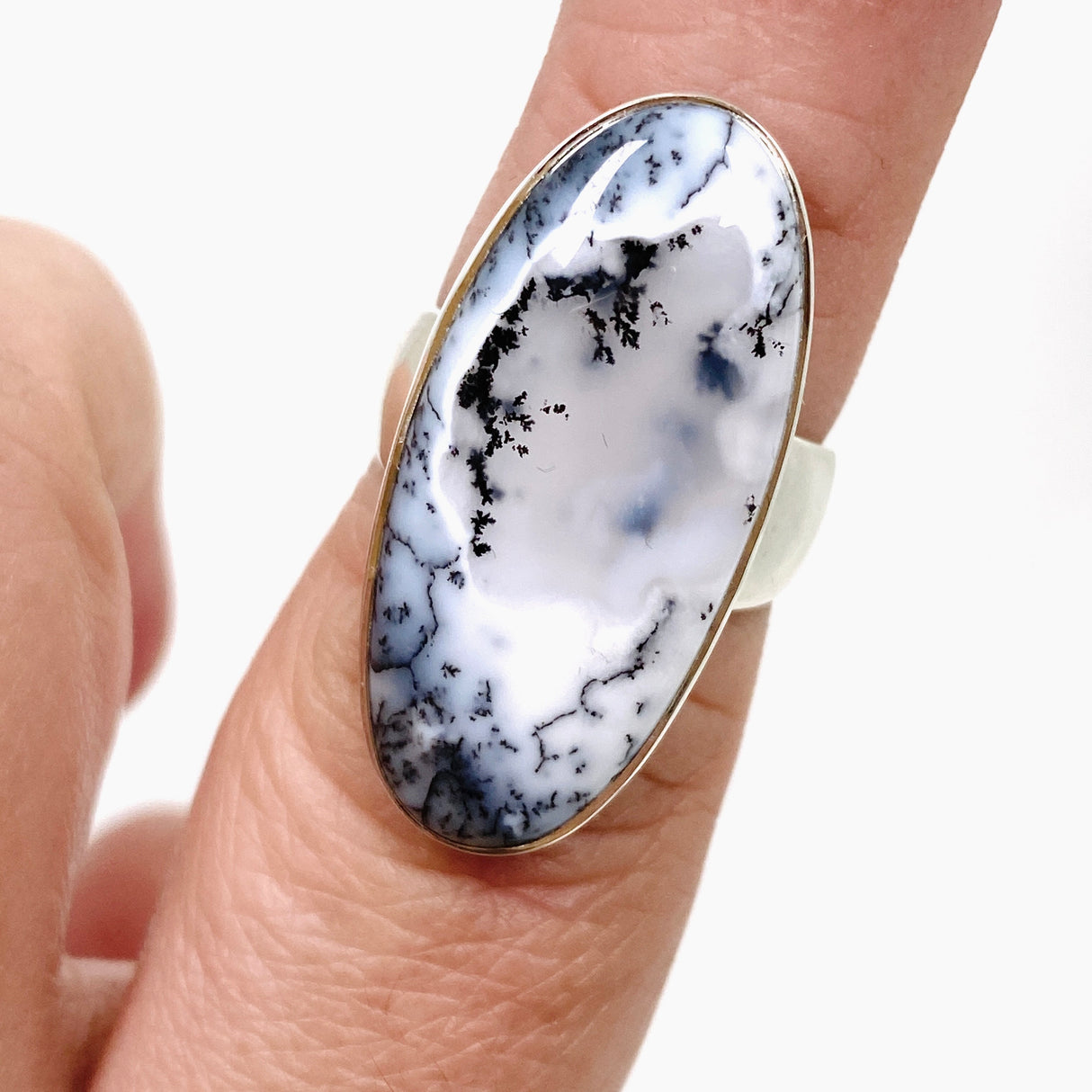 Dendritic Opal Oval Cabochon Ring Size 7 KRGJ3311