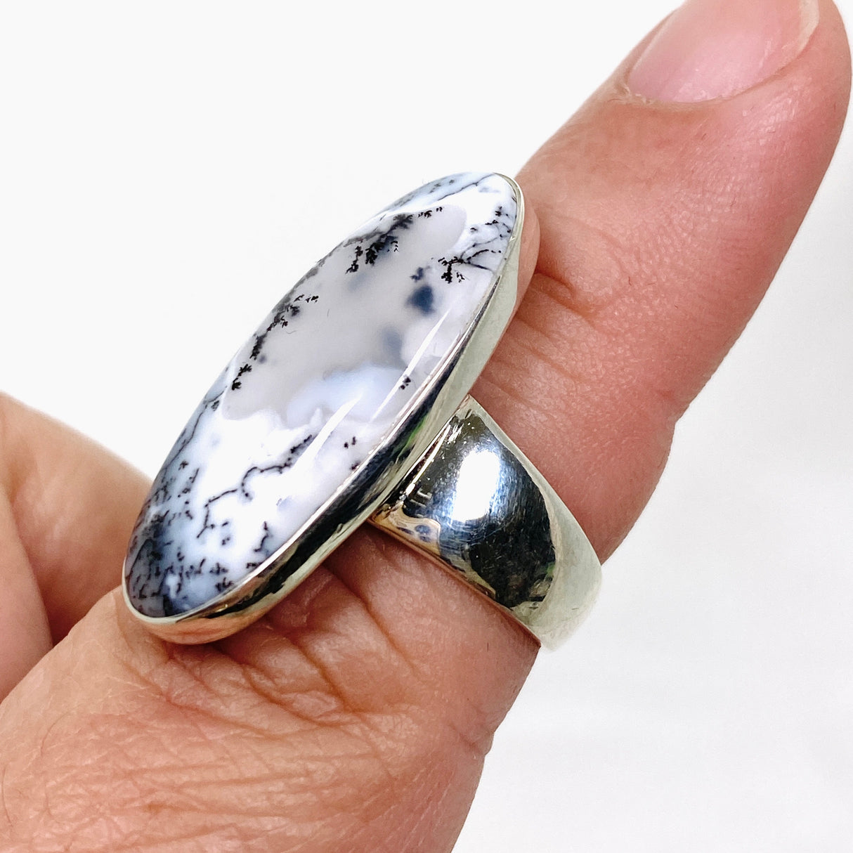 Dendritic Opal Oval Cabochon Ring Size 7 KRGJ3311