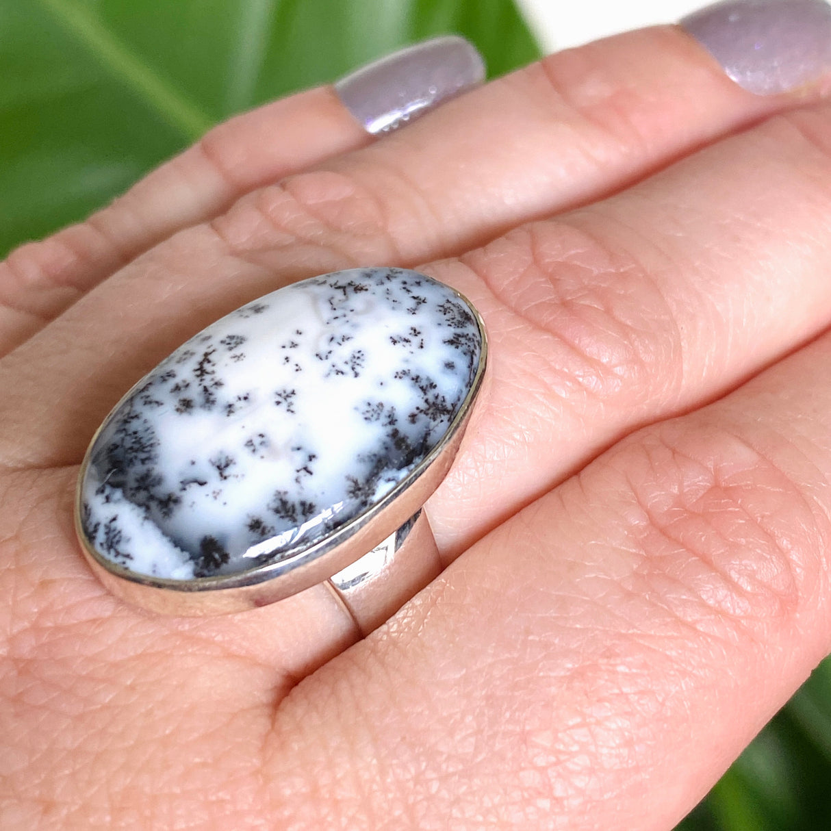 Dendritic Opal Oval Cabochon Ring Size 8 KRGJ3310