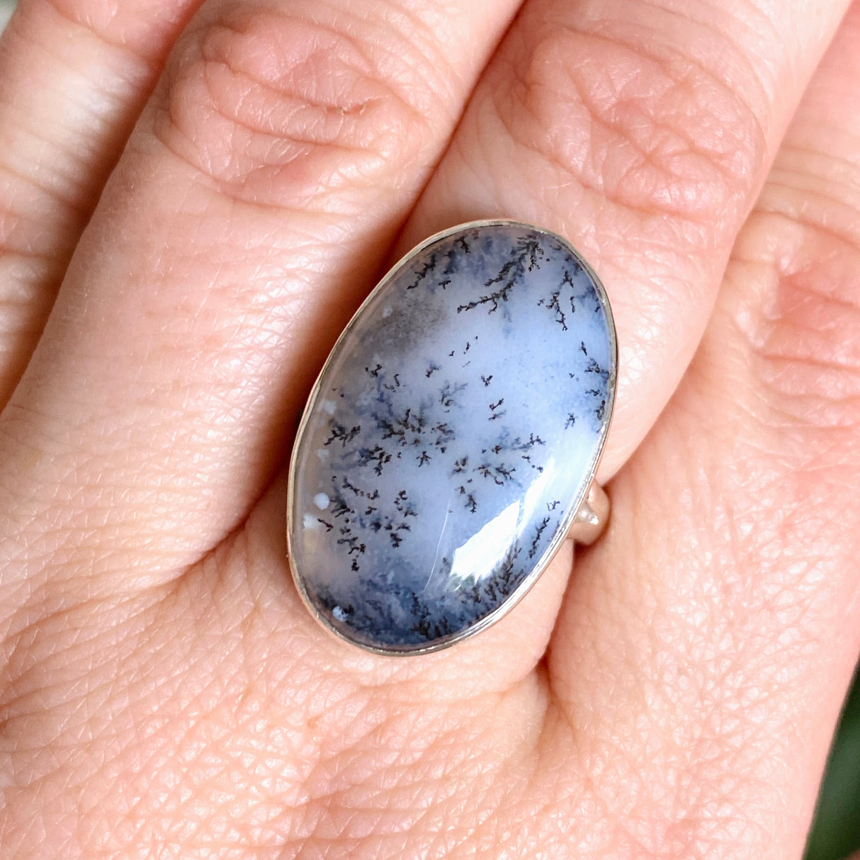 Dendritic Opal Oval Cabochon Split Band Ring Size 8 KRGJ3312