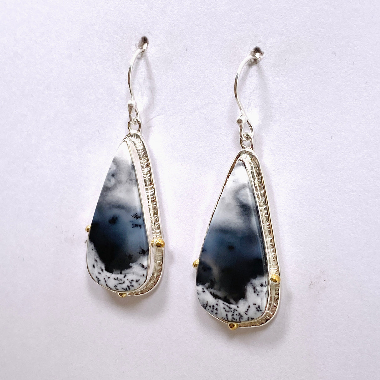 Dendritic Opal Teardrop Cabochon Earrings in a Decorative Setting KEGJ1540