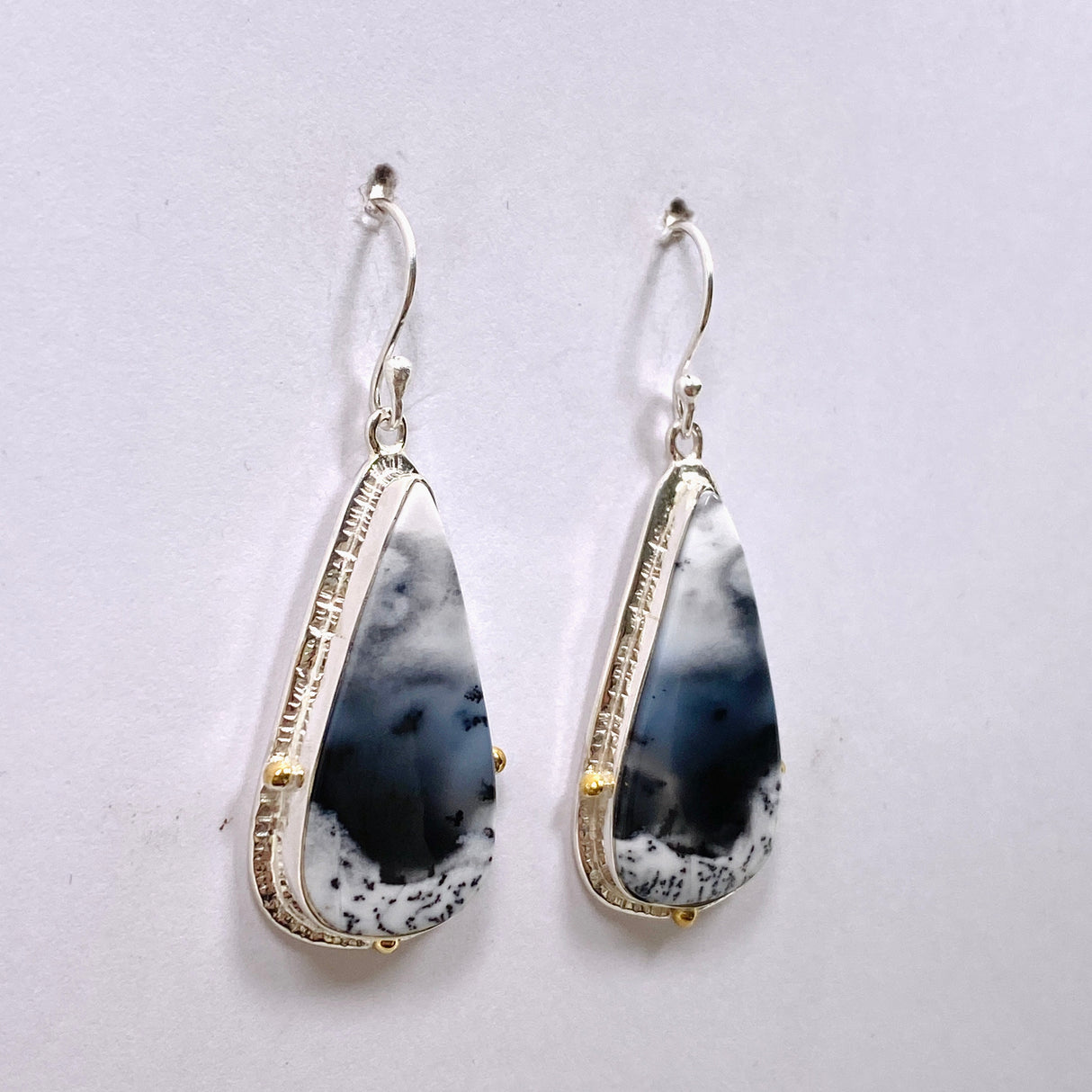 Dendritic Opal Teardrop Cabochon Earrings in a Decorative Setting KEGJ1540