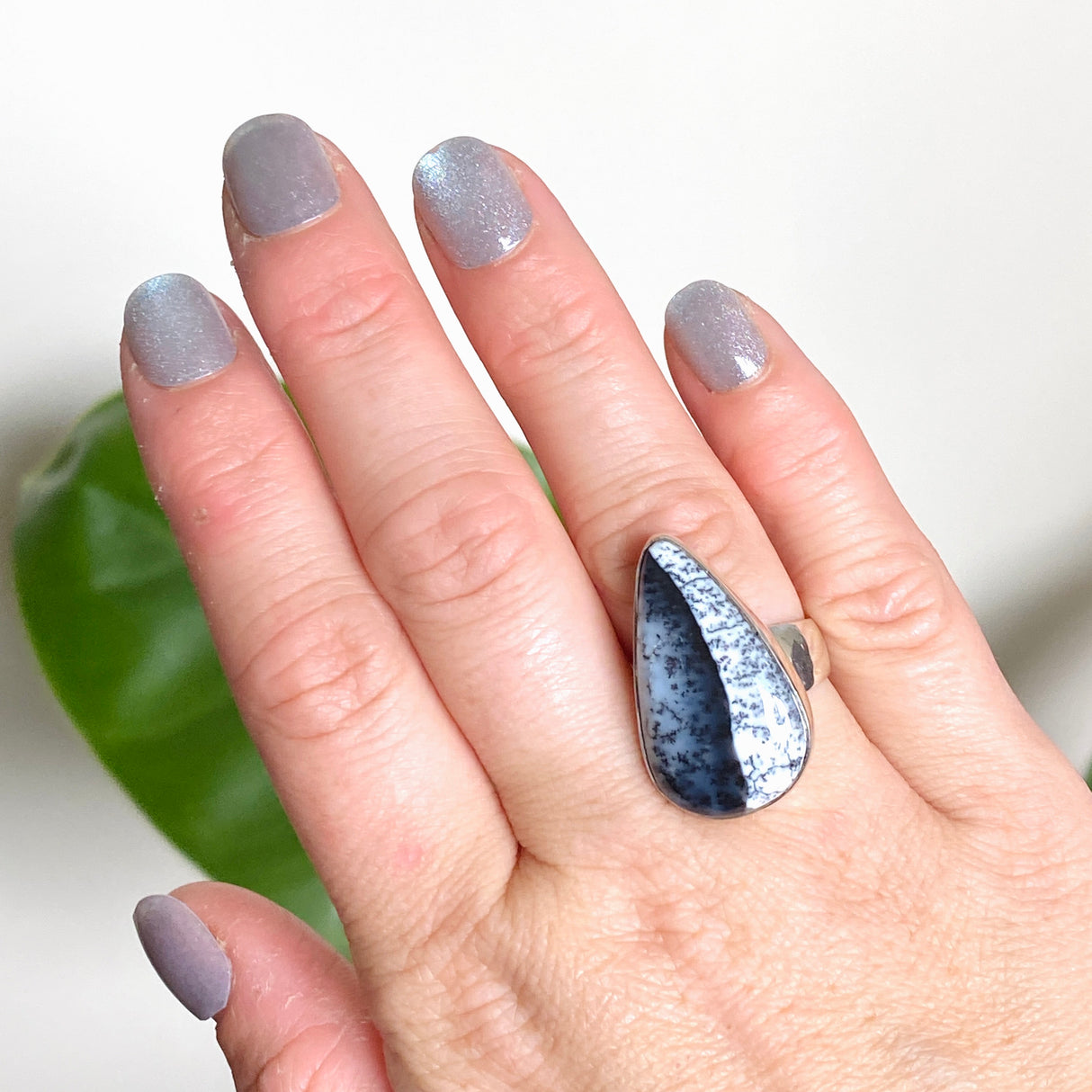 Dendritic Opal Teardrop Cabochon Ring Size 7 KRGJ3313