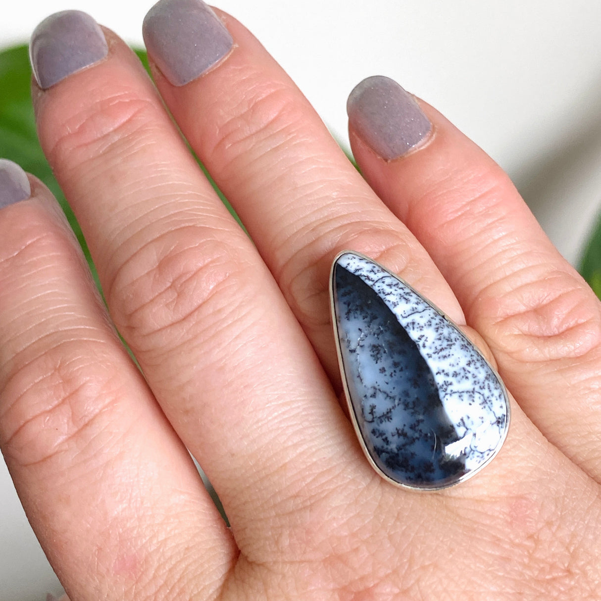 Dendritic Opal Teardrop Cabochon Ring Size 7 KRGJ3313