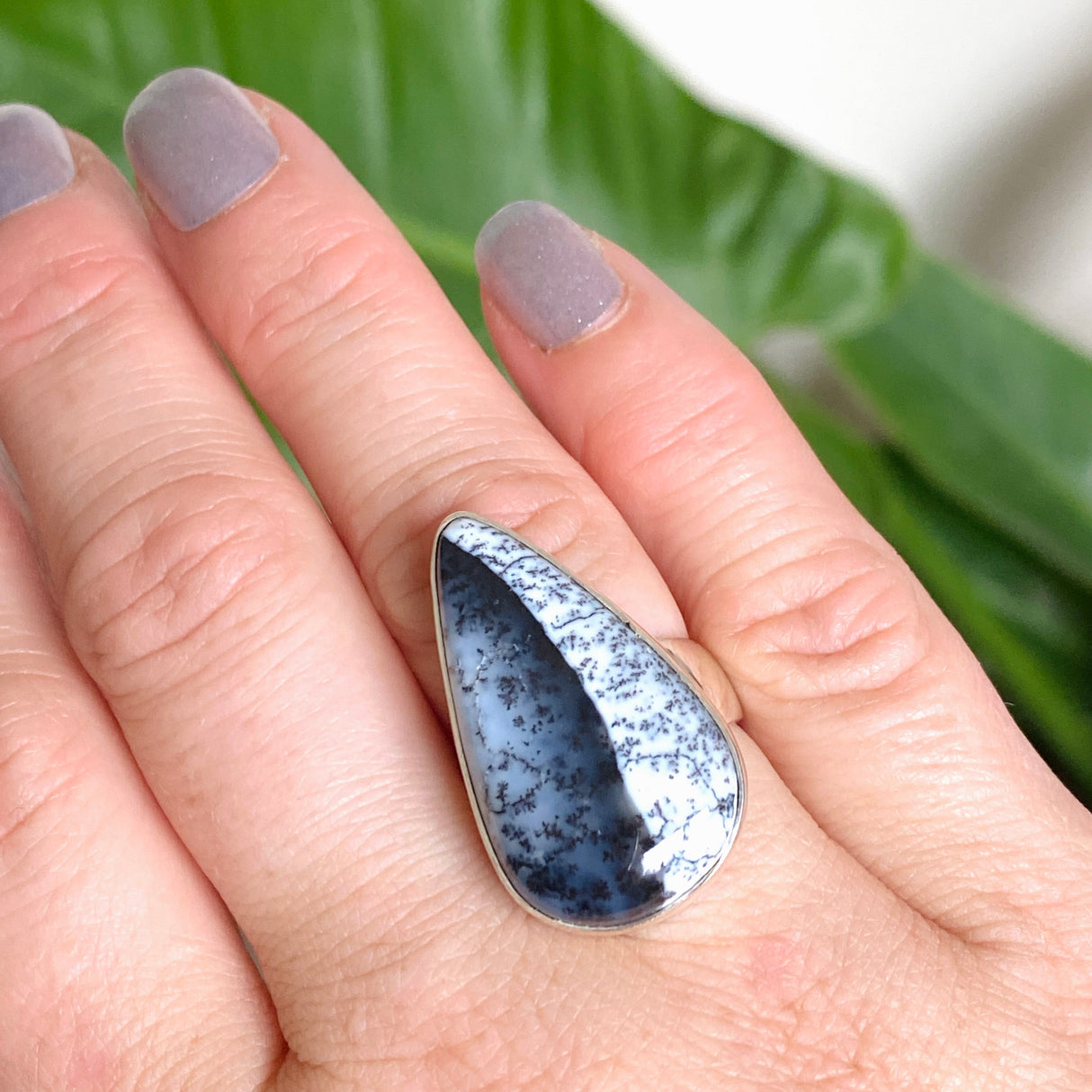 Dendritic Opal Teardrop Cabochon Ring Size 7 KRGJ3313