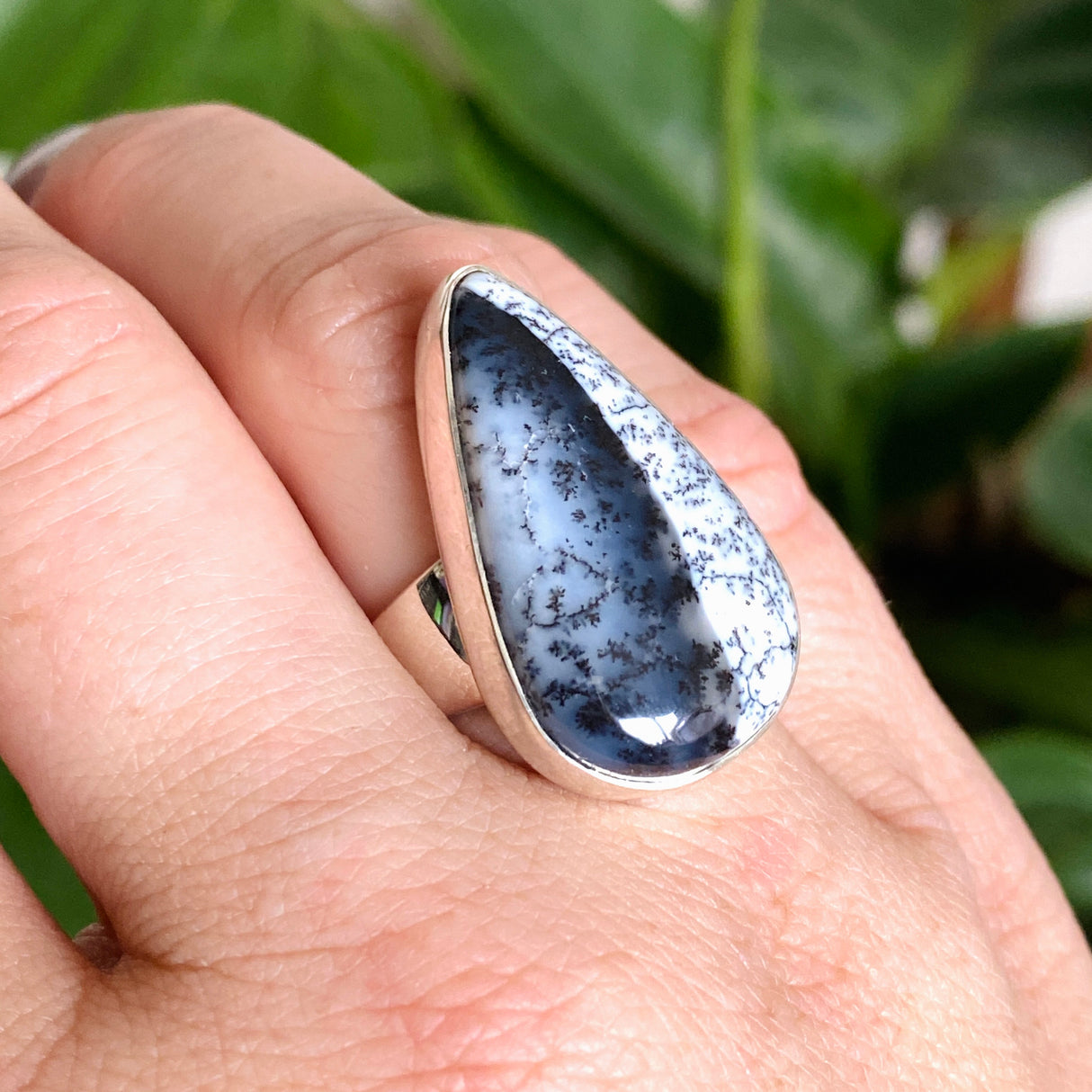 Dendritic Opal Teardrop Cabochon Ring Size 7 KRGJ3313