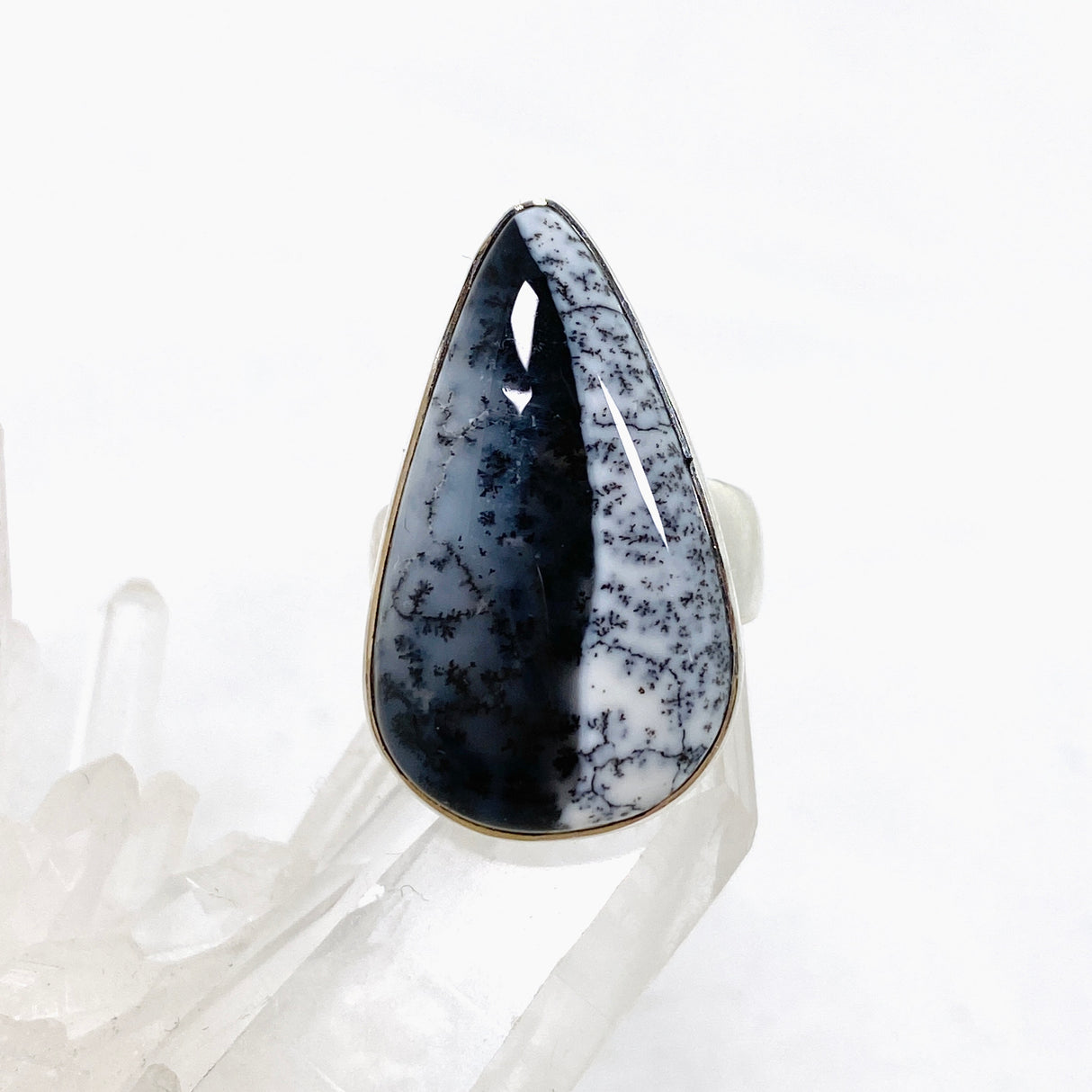 Dendritic Opal Teardrop Cabochon Ring Size 7 KRGJ3313