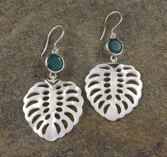 Green Chalcedony & Mother of Pearl Leaf Earrings EEGJ01