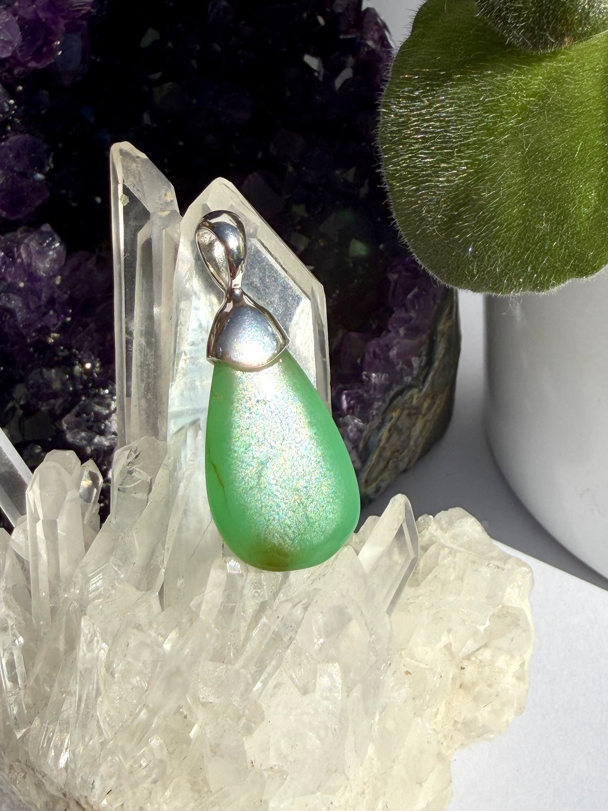 Chrysoprase Teardrop Sterling Silver Pendant EPGJ15