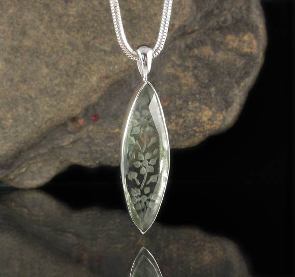 Carved Flower Prasiolite Marquise Sterling Silver Pendant EPGJ17