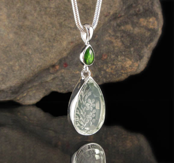Chrome Diopside & Carved Prasiolite Sterling Silver Pendant EPGJ18
