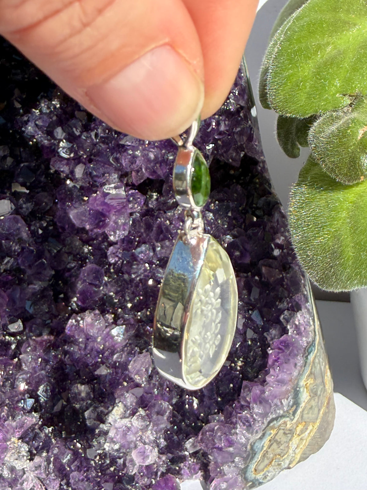 Chrome Diopside & Carved Prasiolite Sterling Silver Pendant EPGJ18