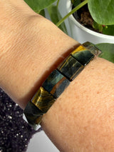 Gold and Blue Tiger's Eye Faceted Square Gemstone Bracelet