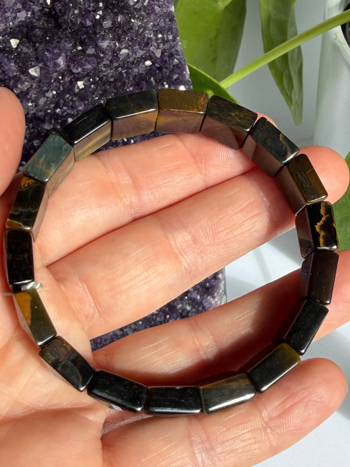 Gold and Blue Tiger's Eye Faceted Square Gemstone Bracelet