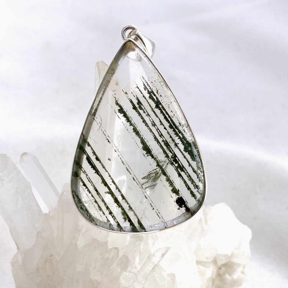 Lodolite (Garden Quartz) Teardrop Cabochon Pendant KPGJ4723