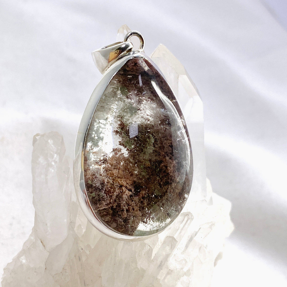 Lodolite (Garden Quartz) Teardrop Cabochon Pendant KPGJ4724