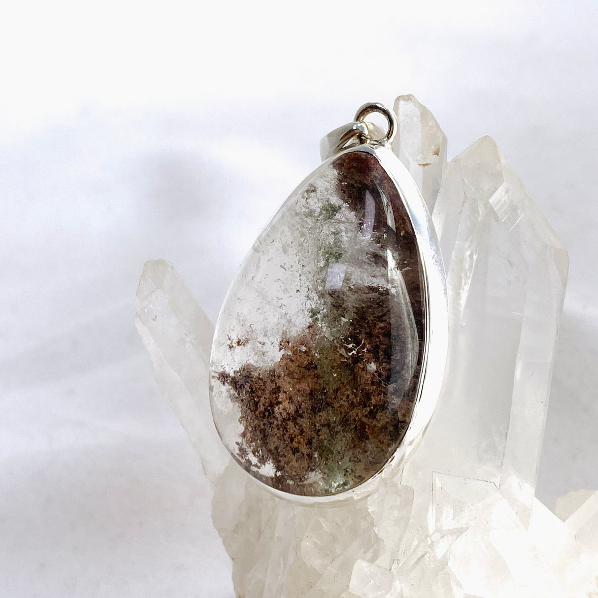 Lodolite (Garden Quartz) Teardrop Cabochon Pendant KPGJ4724