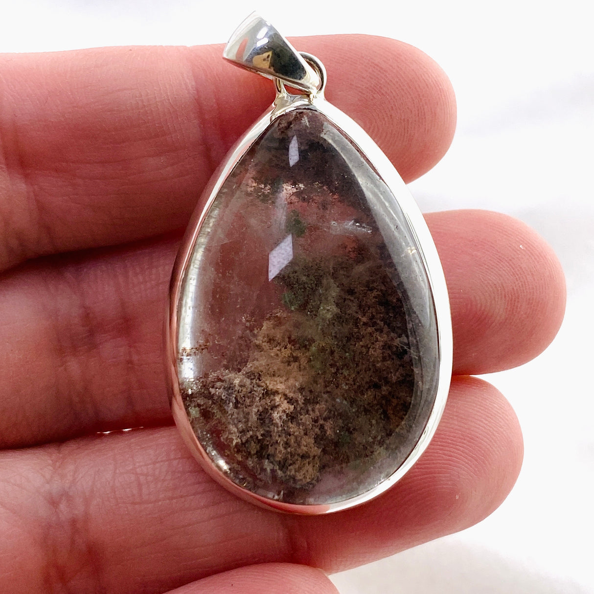 Lodolite (Garden Quartz) Teardrop Cabochon Pendant KPGJ4724