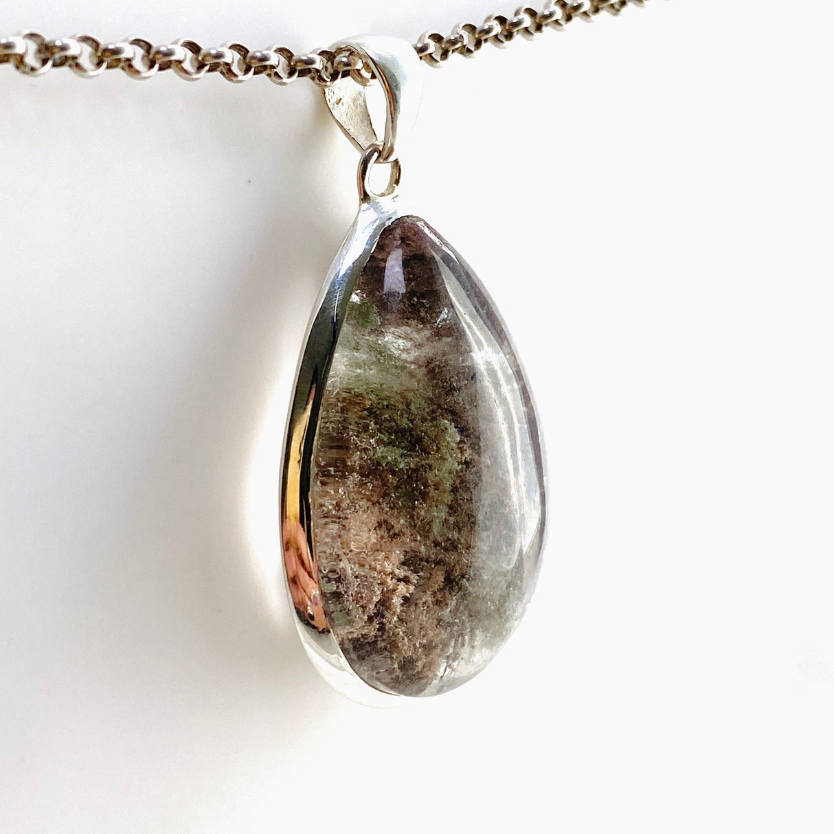 Lodolite (Garden Quartz) Teardrop Cabochon Pendant KPGJ4724