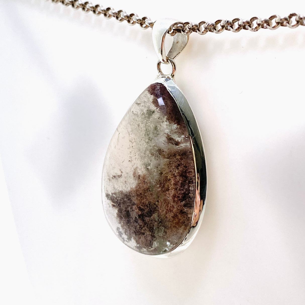 Lodolite (Garden Quartz) Teardrop Cabochon Pendant KPGJ4724