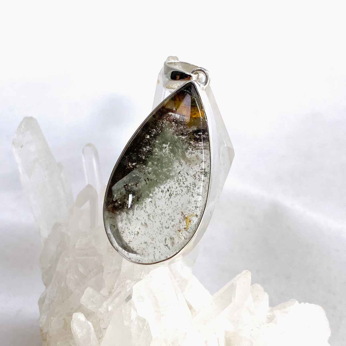 Lodolite (Garden Quartz) Teardrop Cabochon Pendant KPGJ4725