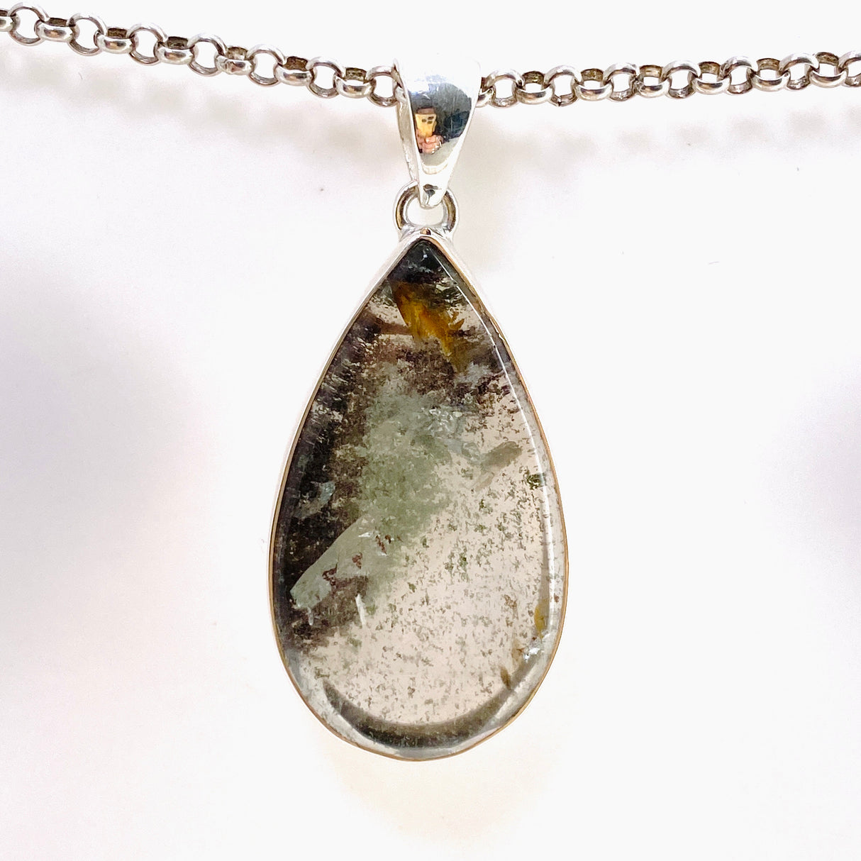 Lodolite (Garden Quartz) Teardrop Cabochon Pendant KPGJ4725