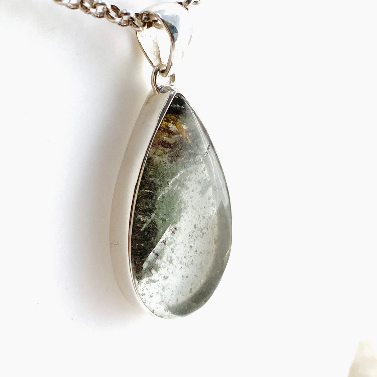 Lodolite (Garden Quartz) Teardrop Cabochon Pendant KPGJ4725