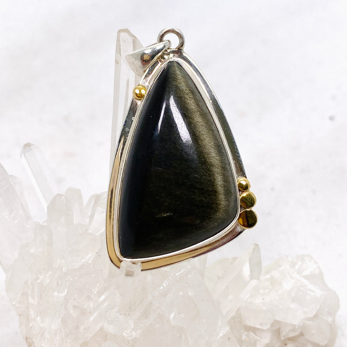 Goldsheen Obsidian Freeform Cabochon Pendant in a Decorative Setting KPGJ4762