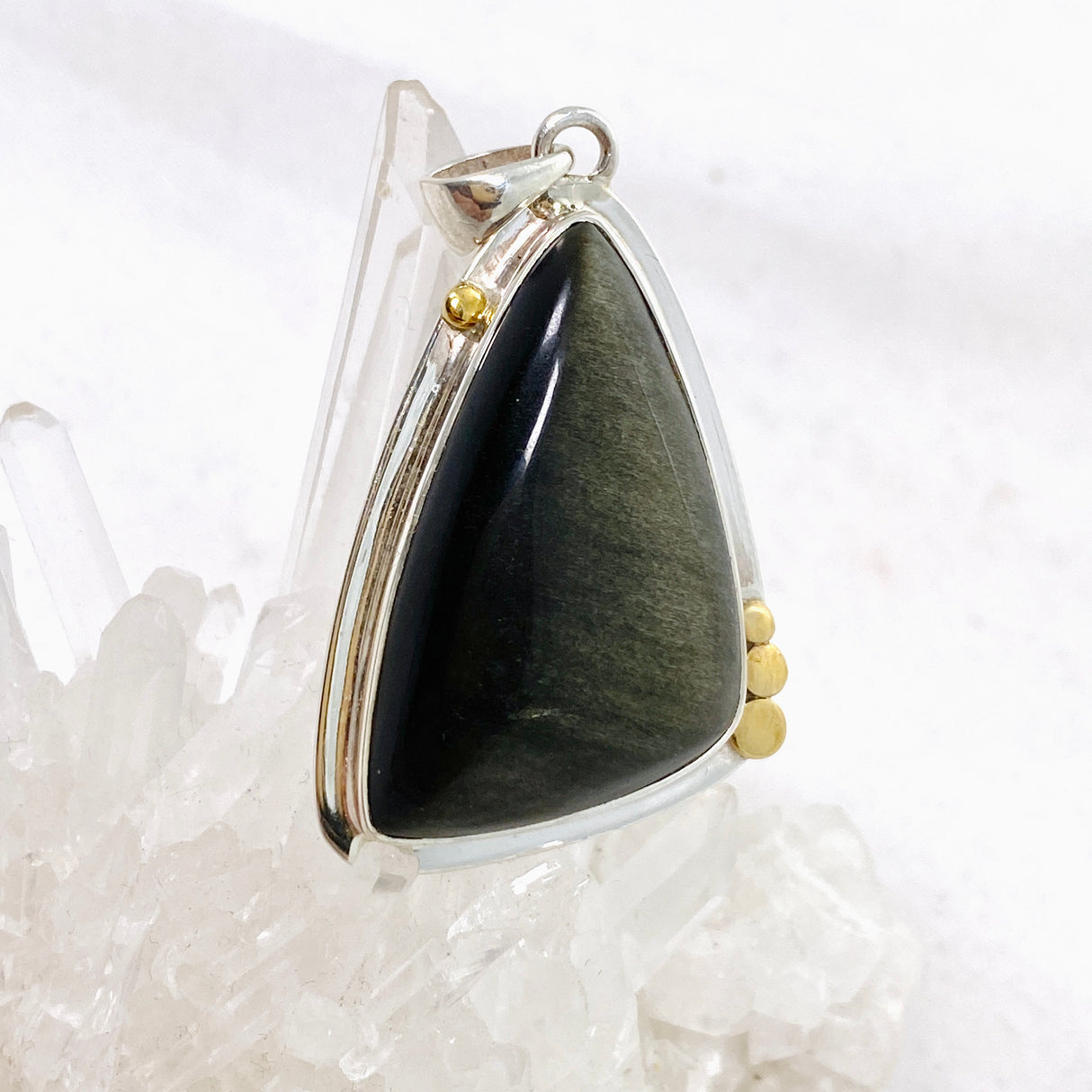 Goldsheen Obsidian Freeform Cabochon Pendant in a Decorative Setting KPGJ4762