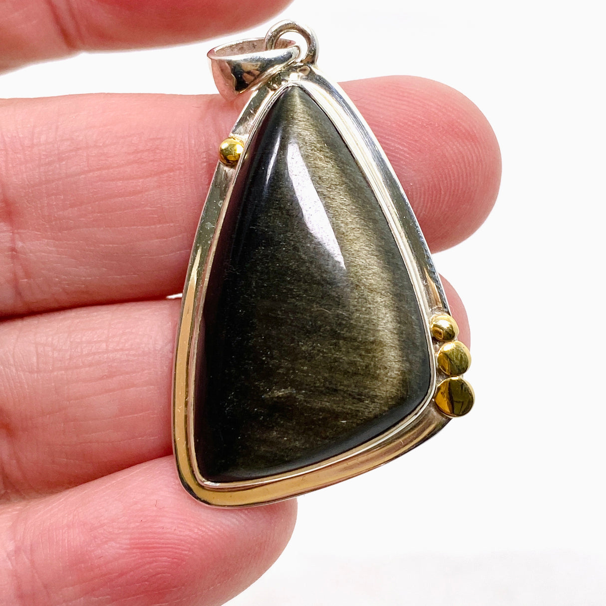 Goldsheen Obsidian Freeform Cabochon Pendant in a Decorative Setting KPGJ4762