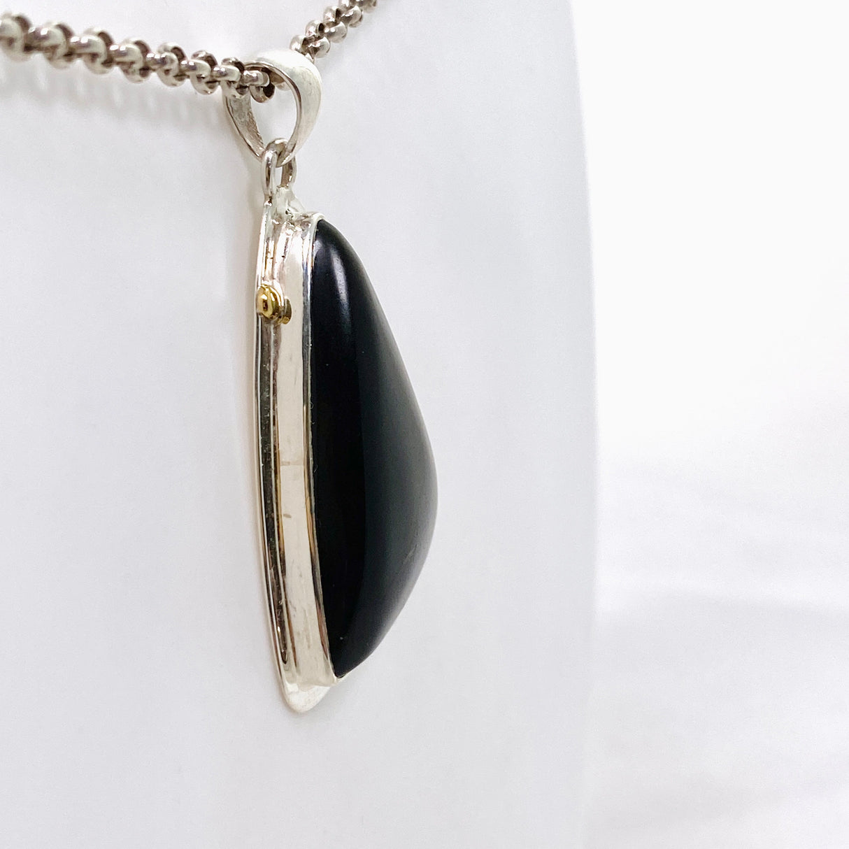 Goldsheen Obsidian Freeform Cabochon Pendant in a Decorative Setting KPGJ4762