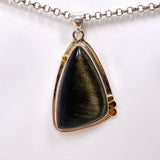 Goldsheen Obsidian Freeform Cabochon Pendant in a Decorative Setting KPGJ4762