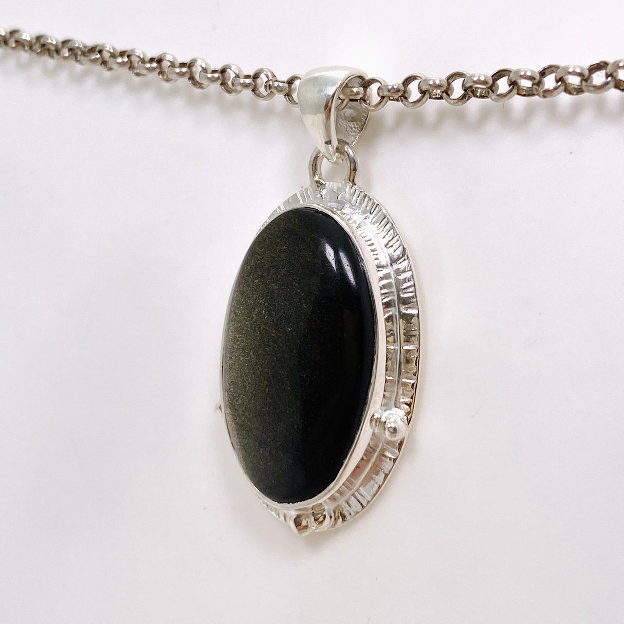 Goldsheen Obsidian Oval Cabochon Pendant in a Decorative Setting KPGJ4757