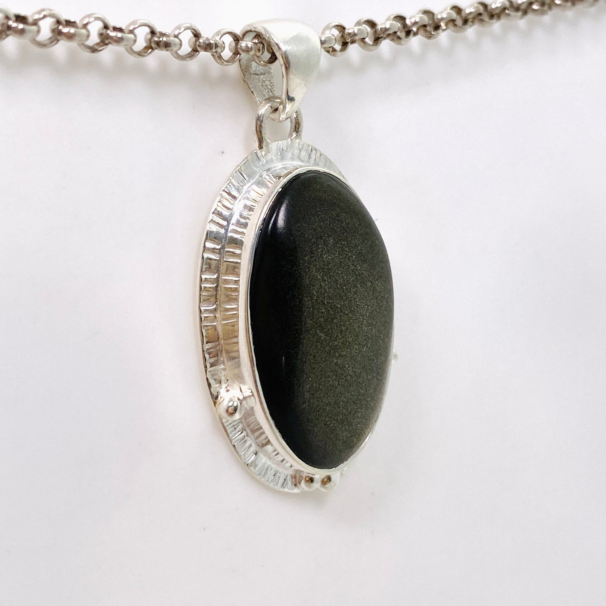 Goldsheen Obsidian Oval Cabochon Pendant in a Decorative Setting KPGJ4757