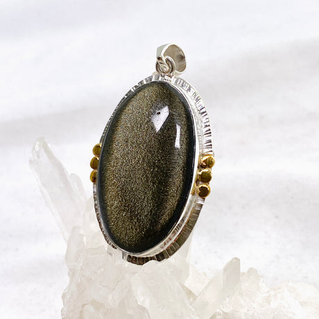 Goldsheen Obsidian Oval Cabochon Pendant in a Decorative Setting KPGJ4758