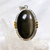 Goldsheen Obsidian Oval Cabochon Pendant in a Decorative Setting KPGJ4758