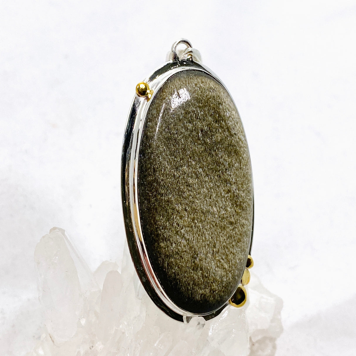 Goldsheen Obsidian Oval Cabochon Pendant in a Decorative Setting KPGJ4759