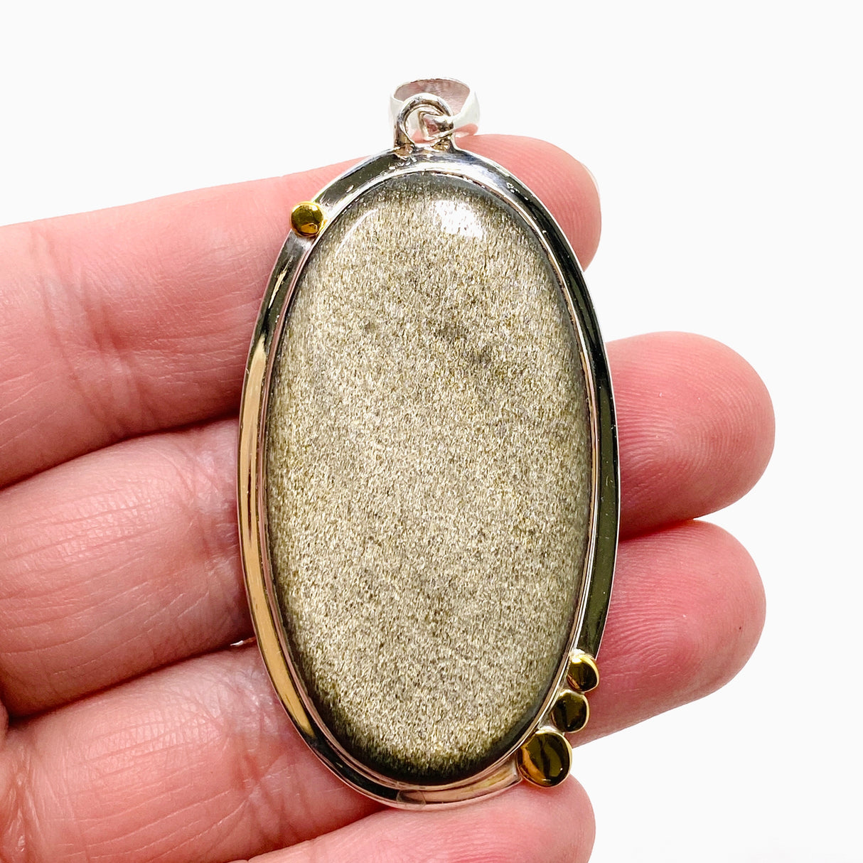 Goldsheen Obsidian Oval Cabochon Pendant in a Decorative Setting KPGJ4759