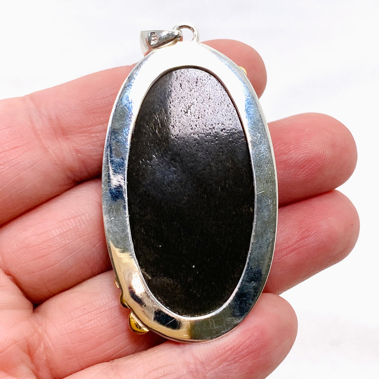 Goldsheen Obsidian Oval Cabochon Pendant in a Decorative Setting KPGJ4759