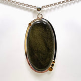 Goldsheen Obsidian Oval Cabochon Pendant in a Decorative Setting KPGJ4759