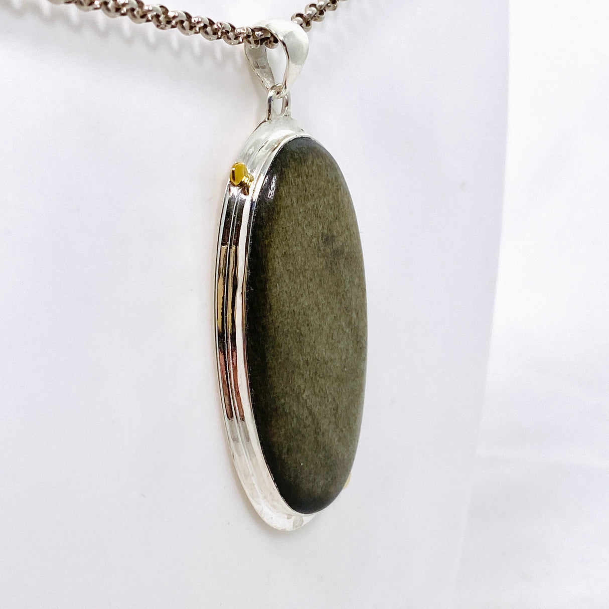 Goldsheen Obsidian Oval Cabochon Pendant in a Decorative Setting KPGJ4759