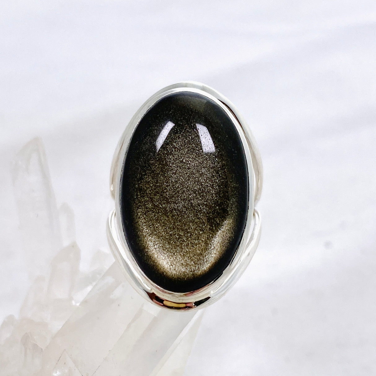 Goldsheen Obsidian Oval  Cabochon Split Band Ring Size 11 KRGJ3341