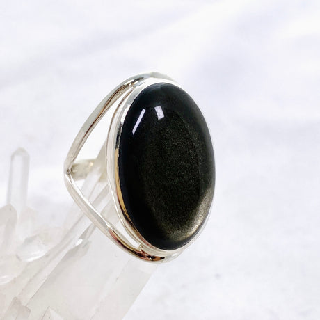 Goldsheen Obsidian Oval  Cabochon Split Band Ring Size 11 KRGJ3341